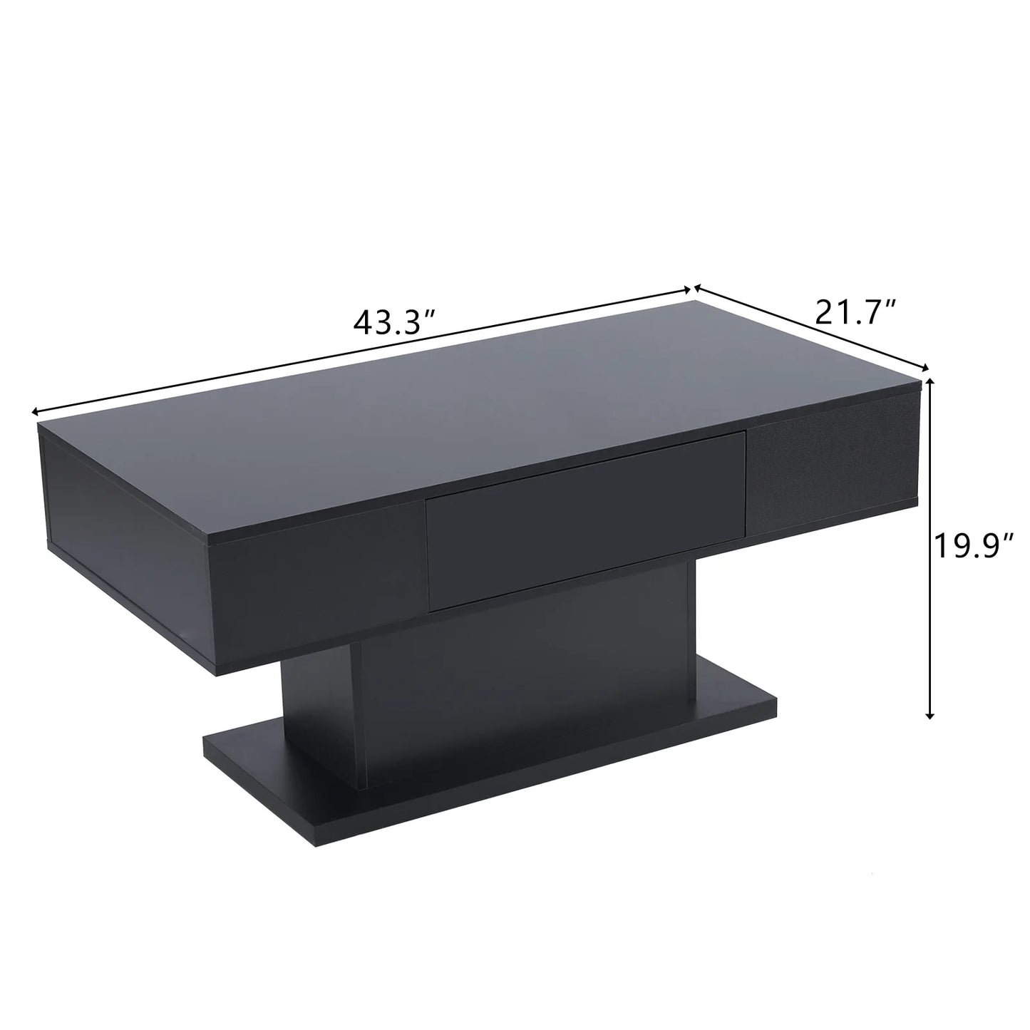 LED Coffee Table with 1 Drawers, High Gloss Cocktail Table Accent Furniture for Living Room 43.3" White