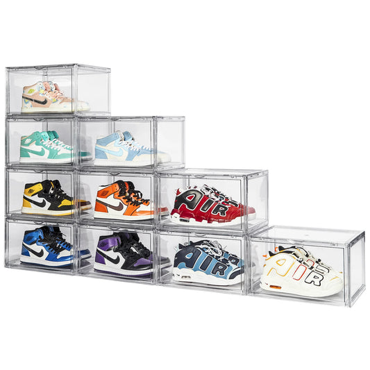 Shoe Storage - Plastic Shoe Storage Boxes - Clear Shoe Storage Boxes Stackable - Magnetic Side Opening Shoe Storage Organizer - Space-Saving Stackable Shoe Boxes - Clear