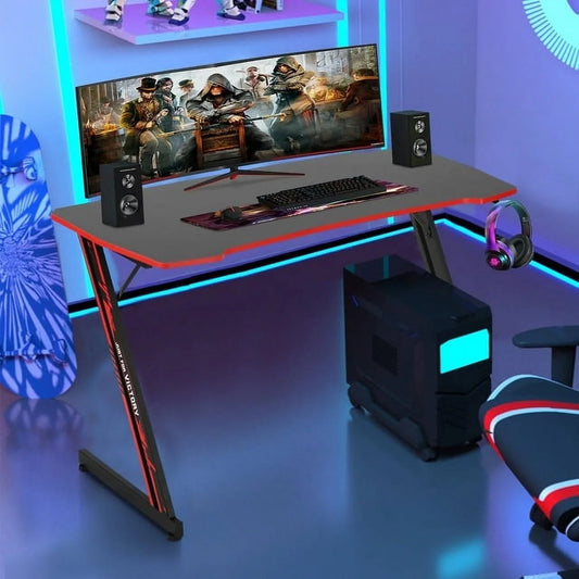48Inch Gaming Desk Computer Desk for Small Area Corner, Z-Shape Gaming Desk with Headphone Hook Gaming Table for PC Computer Table and Desks Small Portable Computer Desk Gaming PC Desk