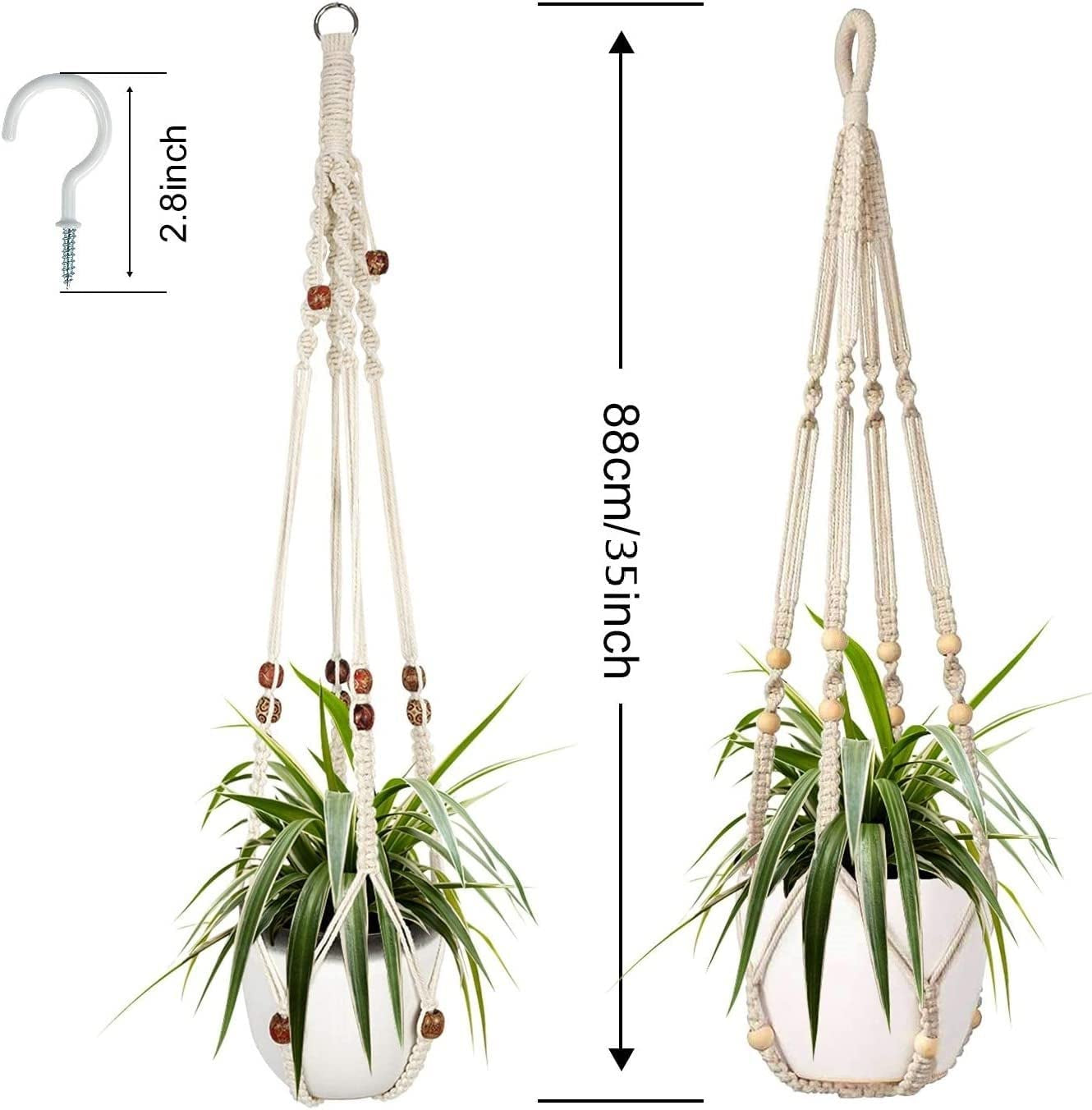 2 Packs Macrame Plant Hangers, Indoor Hanging Planter Basket with Wood Beads Decorative Macrame Pot Hanger for Home Decor with 4 Hooks